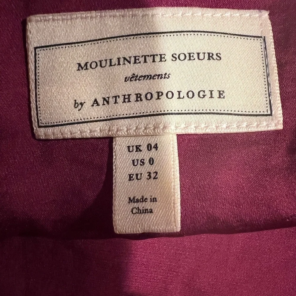 - Anthropologie Moulinette Souers Satin Burgandy Wrap Top - Picture 4 of 7
